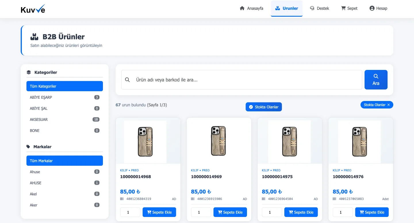 B2B portal ürün kataloğu: bayiye özel fiyat listesi ve sipariş